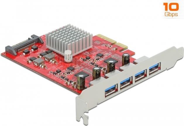 Delock PCI Express x4 Karte zu 4 x extern SuperSpeed USB 10 Gbps (USB 3.2 Gen 2) USB Typ-A Buchse (90481) von Delock