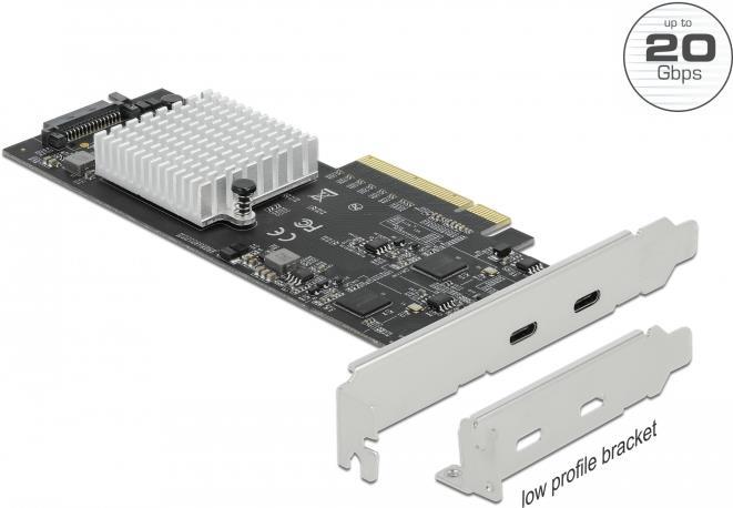 Delock PCI Express x8 Karte zu 2 x extern SuperSpeed USB 20 Gbps (USB 3.2 Gen 2x2) USB Type-C Buchse - Low Profile Formfaktor (89009) von Delock