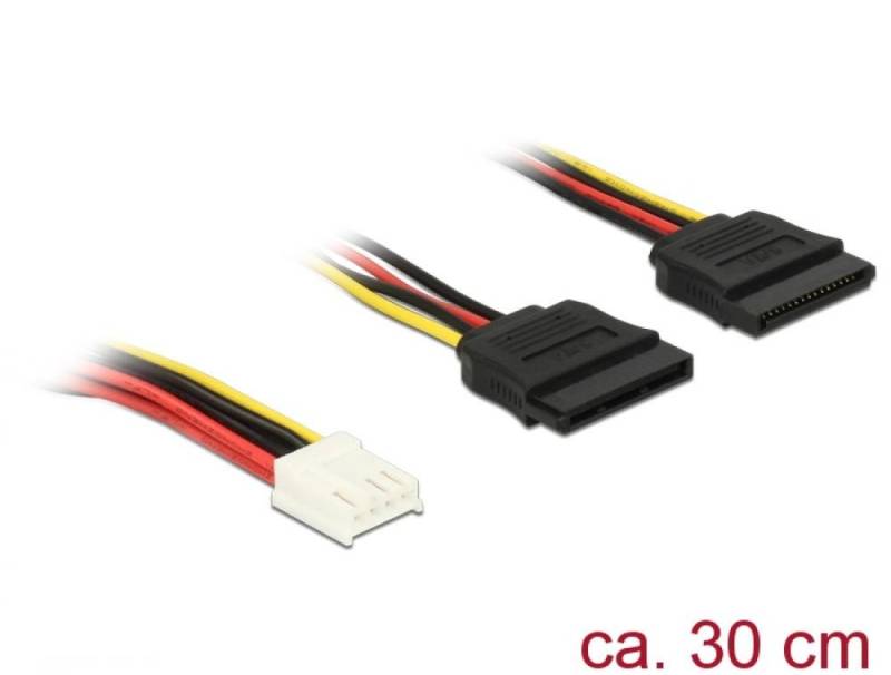 Delock Power Kabel, 4 Pin Floppy Buchse - 2x SATA 15 Pin Buchse, 30cm Computer-Kabel von Delock