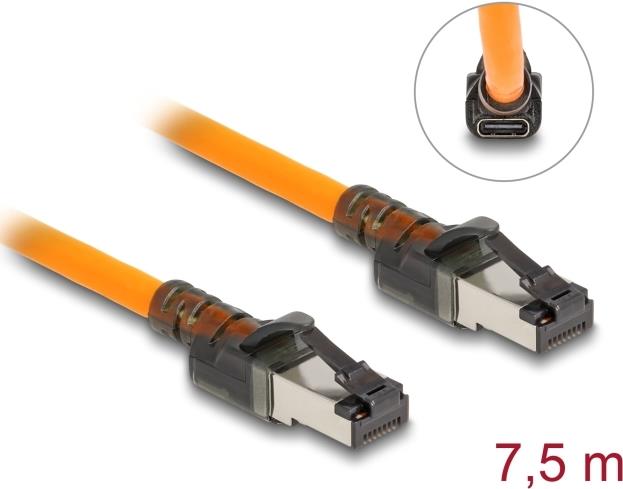 Delock RJ45 Netzwerkkabel mit USB Type-C Portfinder Funktion Self Tracing Cat.6A S/FTP 7,5 m orange (80415) von Delock