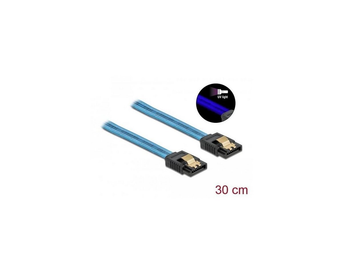 Delock SATA 6 Gb/s Kabel UV Leuchteffekt blau 30 cm Computer-Kabel von Delock