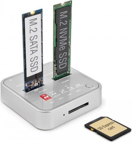 Delock - SSD-Dockingstation Schächte: 2 - M.2 - M.2 NVMe Card - 10GBps - USB 3,2 (Gen 2) - Silber (64138) - Sonderposten von Delock