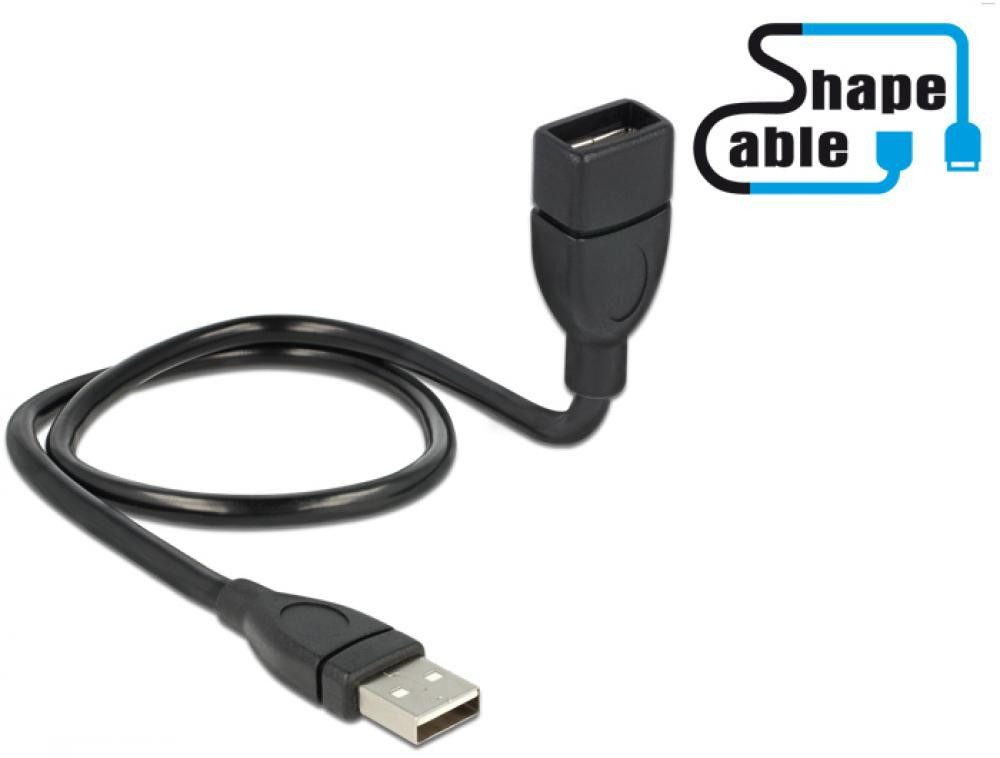 Delock Shape USB 2.0 Hi-Speed Verlängerungskabel A Stecker  A Buchse schwarz USB-Kabel, (50 cm) von Delock
