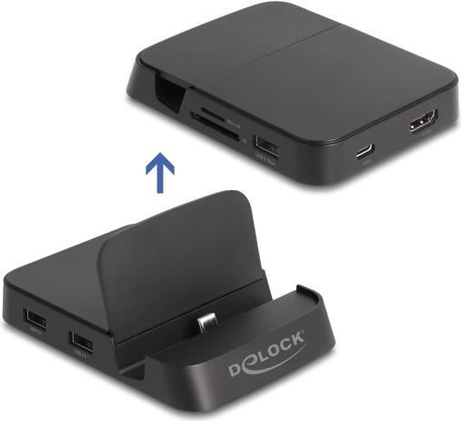 Delock Smartphone Dockingstation 4K mit integrierter Halterung - HDMI / USB / Hub / SD / Micro SD für Android oder Windows (88018) von Delock