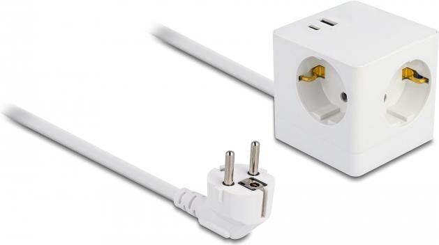 Delock Steckdosenwürfel mit Verlängerungskabel 3-fach und USB PD 3.0 Ladegerät 20 W, 1,5 m Kabel, weiß (11502) von Delock