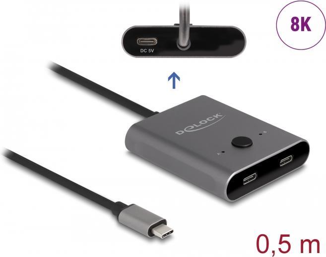 Delock Switch 2 to 1 - Hub - bi-directional, 8K, 10 Gbps - 2 x USB-C (Power Delivery) - Desktop (11500) von Delock