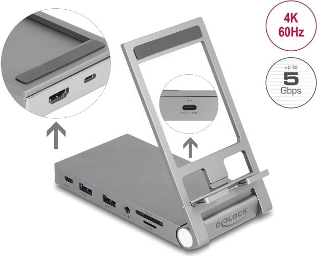 Delock Tablet und Notebook Dockingstation 4K mit integrierter Halterung - Port Replicator (88199) von Delock