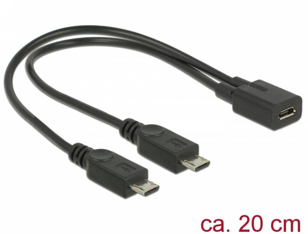 Delock USB 2.0 Y-Adapterkabel - micro-B Buchse > 2 x USB micro-B Stecker USB-Kabel, (20 cm) von Delock