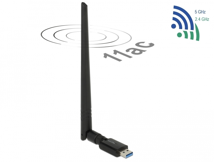 Delock USB 3.0 Dualband WLAN Stick 867 + 300 Mbps mit externer Antenne Delock USB 3.0 Dualband WLAN Stick 867 + 300 Mbps mit externer Antenne von Delock