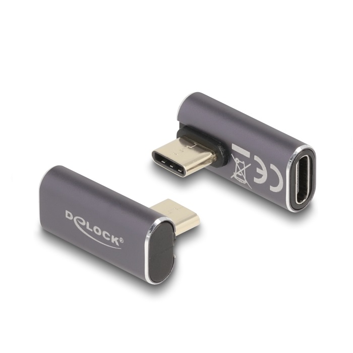Delock USB Adapter 40 Gbps USB Type-C™ PD 3.0 100 W - Stecker zu Buchse gedreht gewinkelt links / rechts 8K 60 Hz Metall von Delock