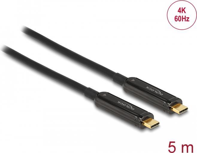 Delock - USB-Kabel - 24 pin USB-C (M) zu 24 pin USB-C (M) - DisplayPort 1,2 - 5,0m - Active Optical Cable (AOC), unterst�tzt 4K 60 Hz (3840 x 2160) - Schwarz (84090) von Delock