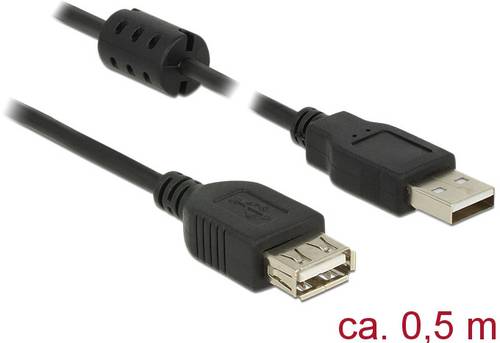 Delock USB-Kabel USB 2.0 USB-A Stecker, USB-A Buchse 0.50m Schwarz mit Ferritkern 84882 von Delock