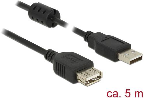 Delock USB-Kabel USB 2.0 USB-A Stecker, USB-A Buchse 5.00m Schwarz mit Ferritkern 84887 von Delock