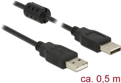 Delock USB-Kabel USB 2.0 USB-A Stecker, USB-A Stecker 0.50m Schwarz mit Ferritkern 84888 von Delock