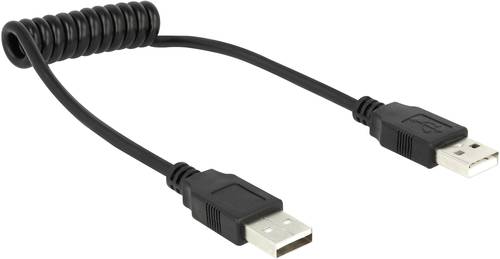 Delock USB-Kabel USB 2.0 USB-A Stecker, USB-A Stecker 0.60m Schwarz Spiralkabel 1937078 von Delock