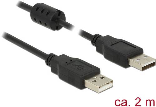 Delock USB-Kabel USB 2.0 USB-A Stecker, USB-A Stecker 2.00m Schwarz mit Ferritkern 84891 von Delock