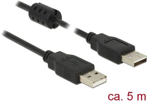 Delock USB-Kabel USB 2.0 USB-A Stecker, USB-A Stecker 5.00m Schwarz mit Ferritkern 84893 von Delock