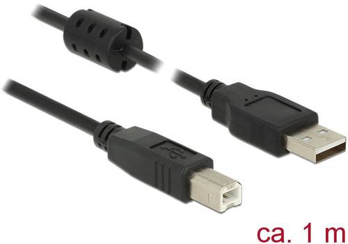 Delock USB-Kabel USB 2.0 USB-A Stecker, USB-B Stecker 1.00m Schwarz mit Ferritkern 84895 von Delock