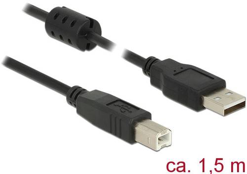 Delock USB-Kabel USB 2.0 USB-A Stecker, USB-B Stecker 1.50m Schwarz mit Ferritkern 84896 von Delock