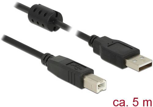 Delock USB-Kabel USB 2.0 USB-A Stecker, USB-B Stecker 5.00m Schwarz mit Ferritkern 84899 von Delock