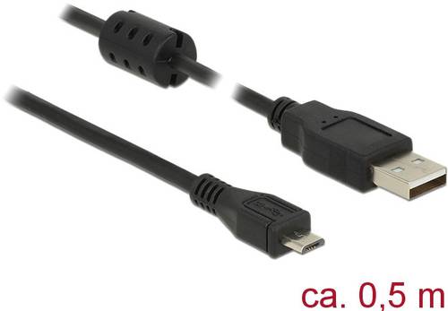 Delock USB-Kabel USB 2.0 USB-A Stecker, USB-Micro-B Stecker 0.50m Schwarz mit Ferritkern 84900 von Delock