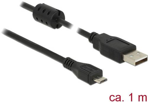 Delock USB-Kabel USB 2.0 USB-A Stecker, USB-Micro-B Stecker 1.00m Schwarz mit Ferritkern 84901 von Delock