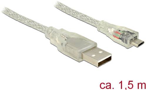 Delock USB-Kabel USB 2.0 USB-A Stecker, USB-Micro-B Stecker 1.50m Transparent mit Ferritkern 83899 von Delock