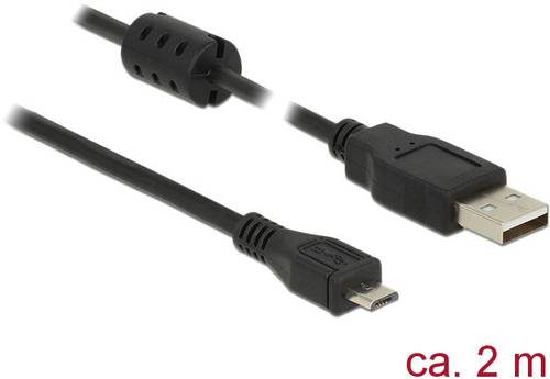 Delock USB-Kabel USB 2.0 USB-A Stecker, USB-Micro-B Stecker 2.00m Schwarz mit Ferritkern 84903 von Delock