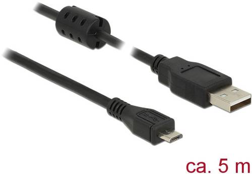 Delock USB-Kabel USB 2.0 USB-A Stecker, USB-Micro-B Stecker 5.00m Schwarz mit Ferritkern 84910 von Delock