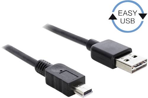 Delock USB-Kabel USB 2.0 USB-A Stecker, USB-Mini-B Stecker 3.00m Schwarz beidseitig verwendbarer Ste von Delock