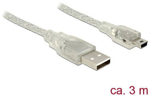 Delock USB-Kabel USB 2.0 USB-A Stecker, USB-Mini-B Stecker 3.00m Transparent mit Ferritkern 83908 von Delock