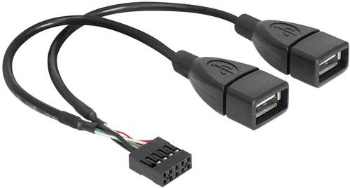 Delock USB-Kabel USB 2.0Pfostenstecker 8pol., USB-A Buchse 0.20m Schwarz UL-zertifiziert 83292 von Delock