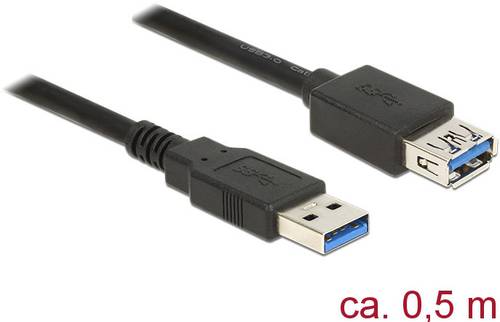 Delock USB-Kabel USB 3.2 Gen1 (USB 3.0 / USB 3.1 Gen1) USB-A Stecker, USB-A Buchse 0.50m Schwarz ver von Delock