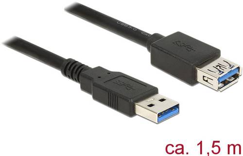 Delock USB-Kabel USB 3.2 Gen1 (USB 3.0 / USB 3.1 Gen1) USB-A Stecker, USB-A Buchse 1.50m Schwarz ver von Delock