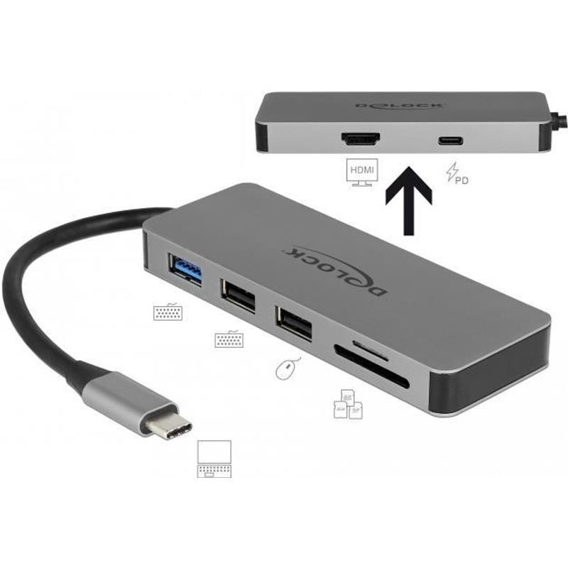 Delock USB Typ-C Dockingstation für Mobilgeräte - 4k - HDMI, HUB, SD, PD 2.0 von Delock