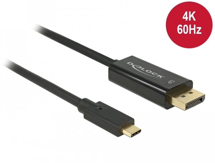 Delock USB Typ-C Stecker < DisplayPort Stecker (DP Alt Mode) 4K 60Hz, 2m, schwarz von Delock
