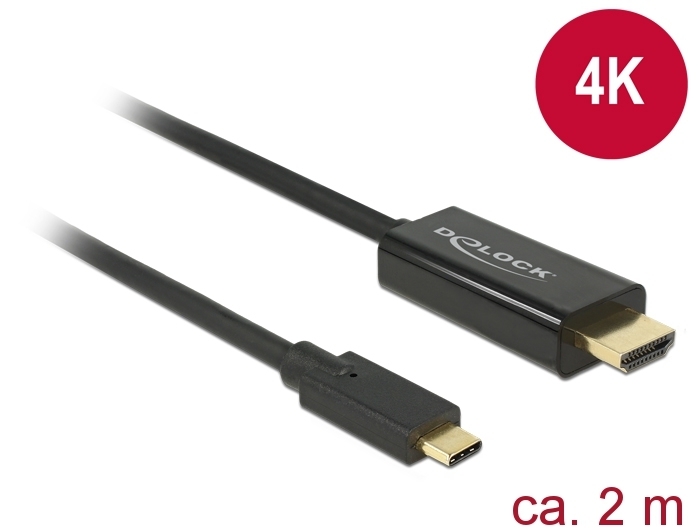 Delock USB Typ-C Stecker < HDMI Stecker (DP Alt Mode) 4K 30Hz, 2m, schwarz von Delock