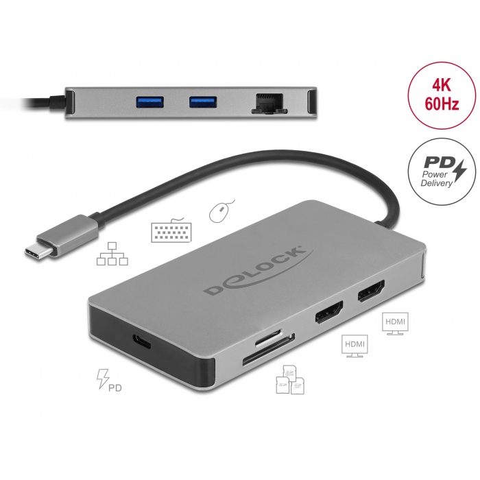 Delock USB Type-C™ Dockingstation 4K - Dual HDMI MST / USB 3.2 SD / LAN / PD 3.0 von Delock