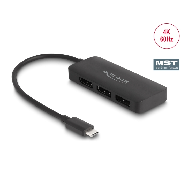 Delock USB Type-C™ Splitter (DP Alt Mode) zu 3 x DisplayPort, MST 4K 60 Hz von Delock