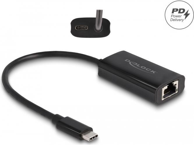Delock USB Type-C Adapter zu Gigabit LAN mit Power Delivery 100 Watt (61026) von Delock