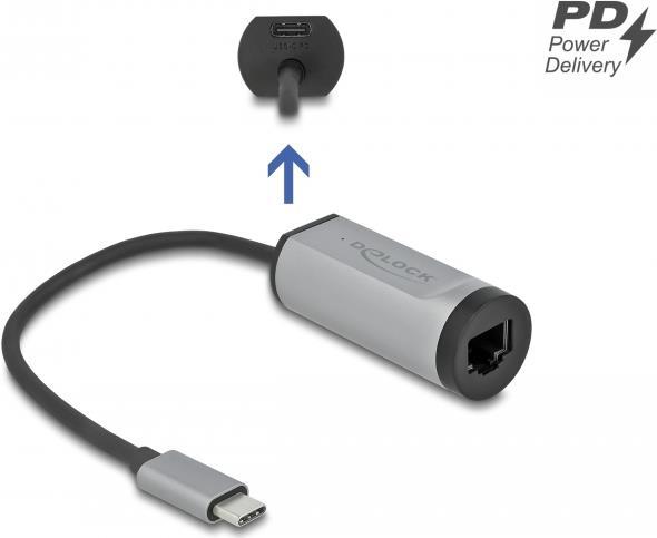 Delock USB Type-C Adapter zu Gigabit LAN mit Power Delivery Anschluss grau (64116) von Delock