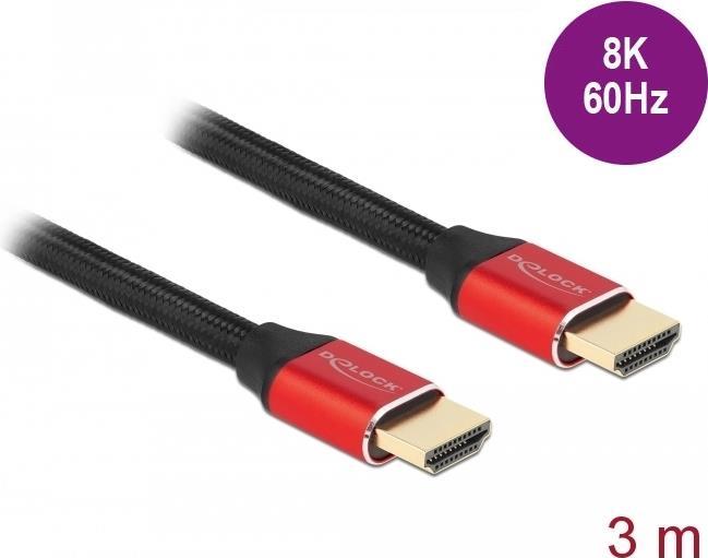 Delock - Ultra High Speed HDMI-Kabel - HDMI männlich bis HDMI männlich - 3,0m - Dreifachisolierung - Schwarz, Rot - hauchvergoldete Kontakte, unterstützt 8K 60 Hz (7680 x 4320) (85775) von Delock
