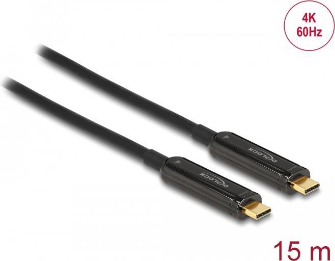 Delock - Video- / Audiokabel - USB-C männlich bis USB-C männlich - 15,0m - Glasfaser - Schwarz - Active Optical Cable (AOC), unterstützt 4K 60 Hz (3840 x 2160) (84104) von Delock