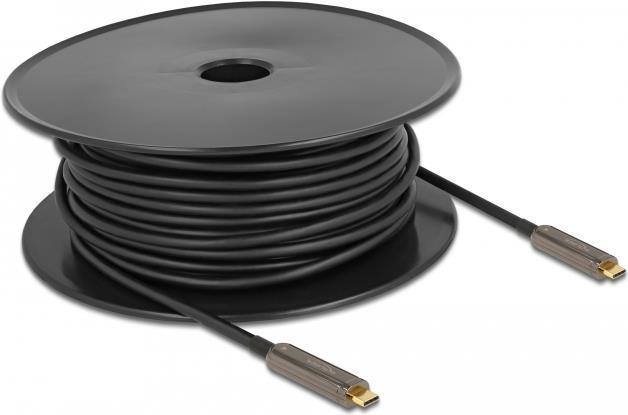 Delock - Video- / Audiokabel - USB-C männlich bis USB-C männlich - 30,0m - Glasfaser - Schwarz - Active Optical Cable (AOC), unterstützt 4K 60 Hz (3840 x 2160) (84132) (geöffnet) von Delock