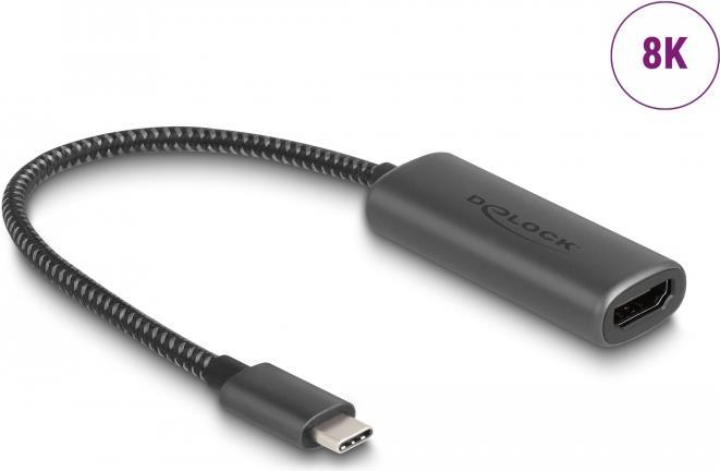 Delock - Videoadapter - 24 pin USB-C männlich zu HDMI weiblich - 20cm - Grau - unterstützt 8K 30 Hz (7680 x 4320), Unterstützung für 3D-Video, DP Alt Modus-Support (64229) von Delock