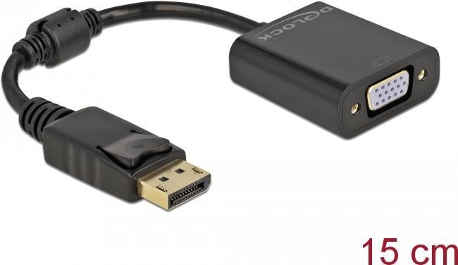 Delock - Videoadapter - DisplayPort (M) eingerastet bis HD-15 (VGA) (W) schraubbar - DisplayPort 1,2 - 15cm - Passiv, 1080p-Unterstützung, 60 Hz - Schwarz (61006) von Delock