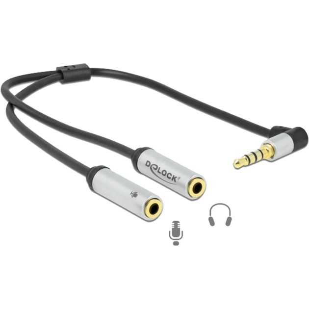 Headset Adapter 3,5mm 4Pin Klinkenstecker > 2x 3,5mm 3Pin Klinkenbuchse (CTIA), Y-Kabel von Delock