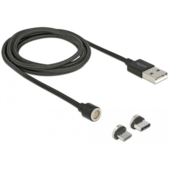 Magnetisches USB 2.0 Kabel, USB-A Stecker > USB-C + Micro-USB Stecker von Delock