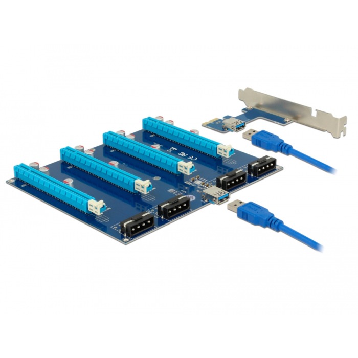 Riser Karte PCI Express x1 > 4 x PCIe x16, Riser Card von Delock