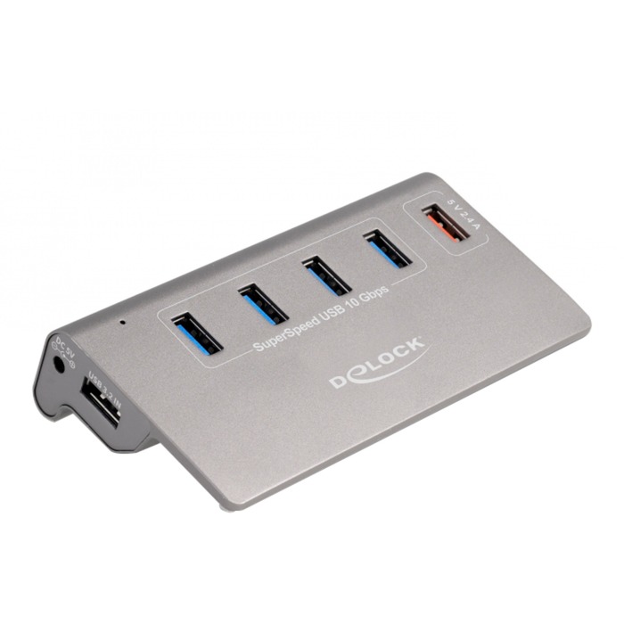 USB 10 Gbps Hub mit 4 USB Typ-A Ports + 1 Schnellladeport, USB-Hub von Delock